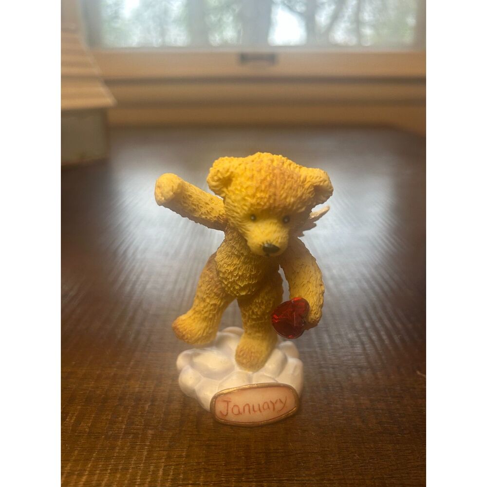 Vintage 2001 Enesco Cherished Teddies January Garnet Crystal Angel on Cloud